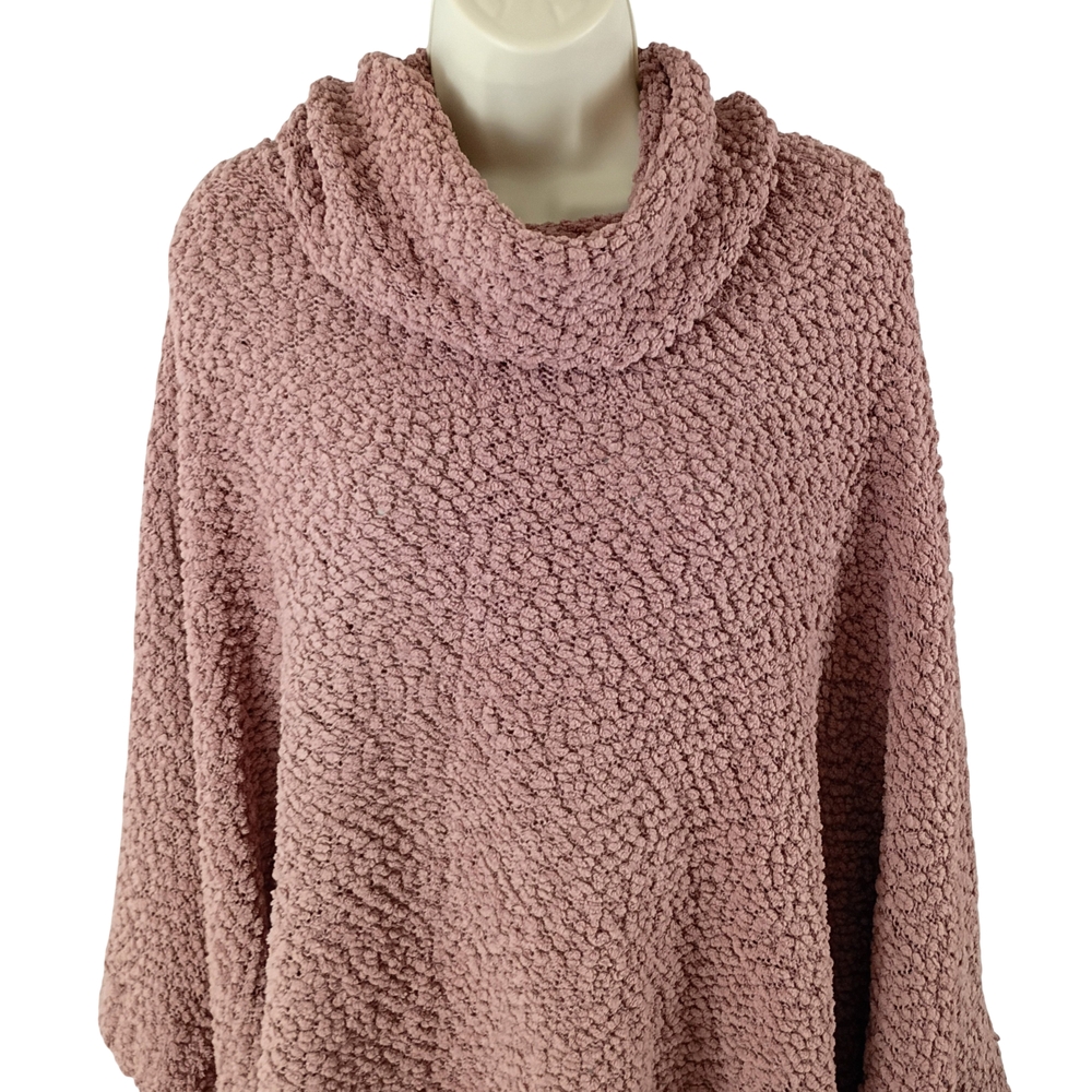 Hippie Rose Plush Cowl Poncho Sweater - Dusty Rose - Picture 3 of 9